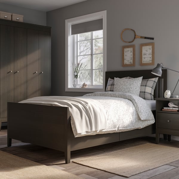 IDANÄS Bed frame with storage, dark brown stained, 120x200 cm