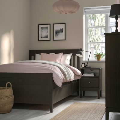 IDANÄS Bed frame with storage, dark brown stained, 120x200 cm