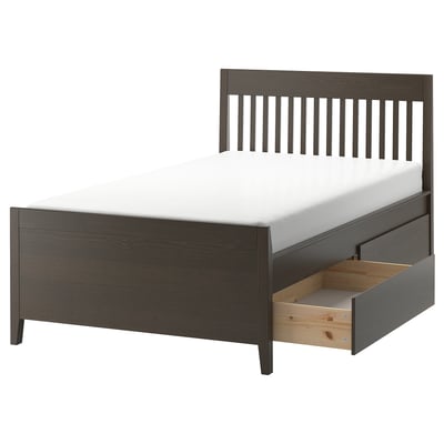 IDANÄS Bed frame with storage, dark brown stained, 120x200 cm