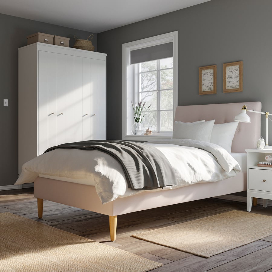 IDANÄS upholstered bed frame, Gunnared pale pink, 120x200 cm IKEA