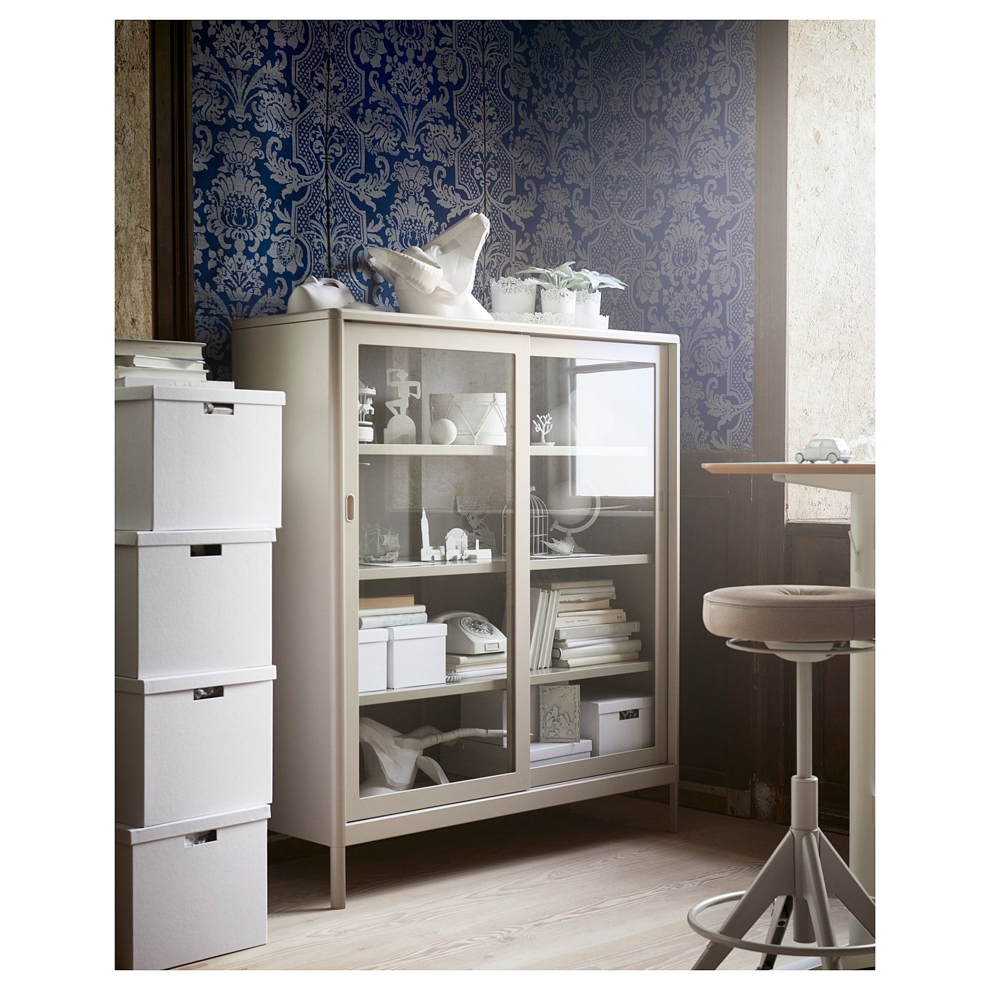 Idasen Cabinet With Sliding Glass Doors Beige Ikea