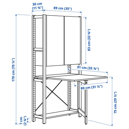 Illustration with measurements for the product: IVAR.