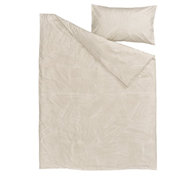 JÄRNTRÄD bedding - light beige, wavy line pattern, cotton.