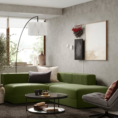 JÄTTEBO Mod crnr sofa 2,5-seat w chaise lng, right/Samsala dark yellow-green
