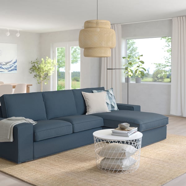 KIVIK 3-seat sofa with chaise longue, Gunnared blue