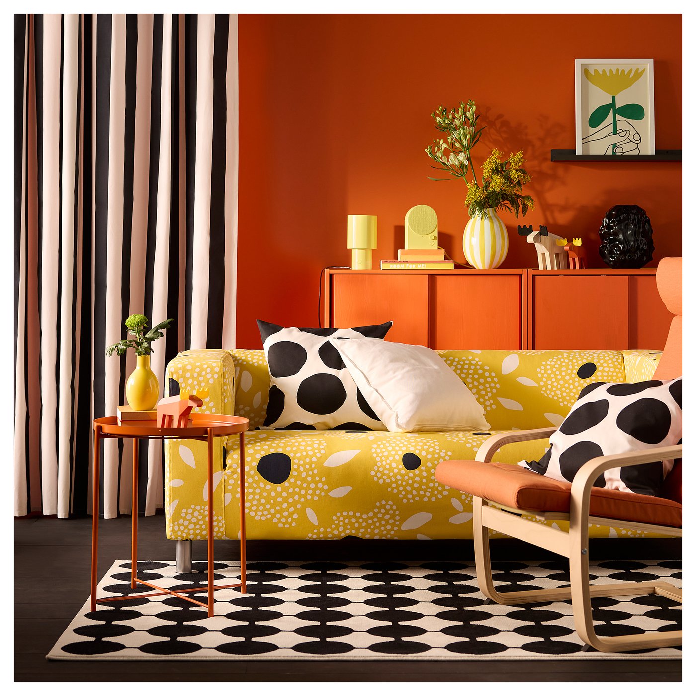 KLIPPAN 2-seat sofa, Tingetorp yellow/white/floral pattern - IKEA
