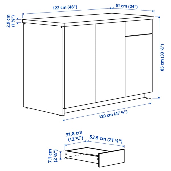 KNOXHULT Base cabinet with doors and drawer, white, 120 cm