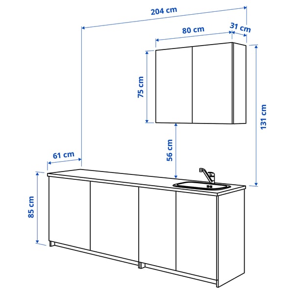 KNOXHULT Kitchen, white, 204x61x220 cm