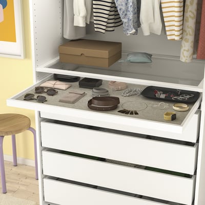 KOMPLEMENT Pull-out tray with drawer mat, white/light grey, 100x58 cm