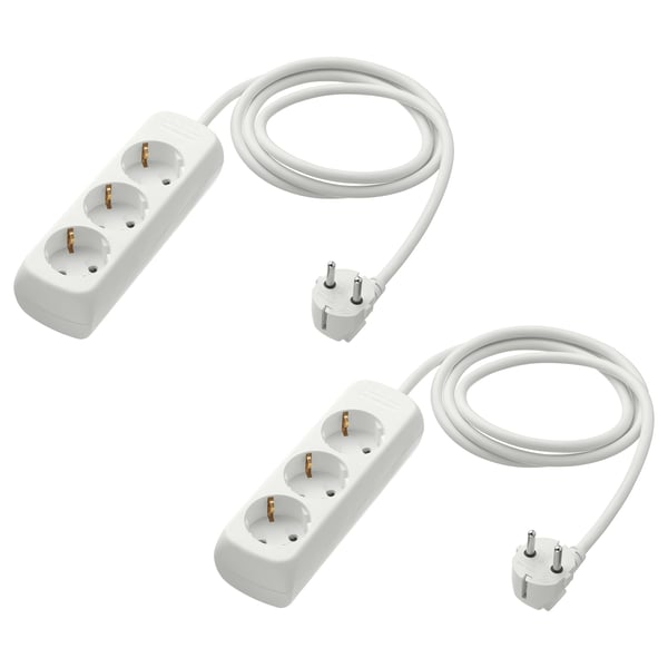 KOPPLA 3-way socket, earthed white, 1.5 m