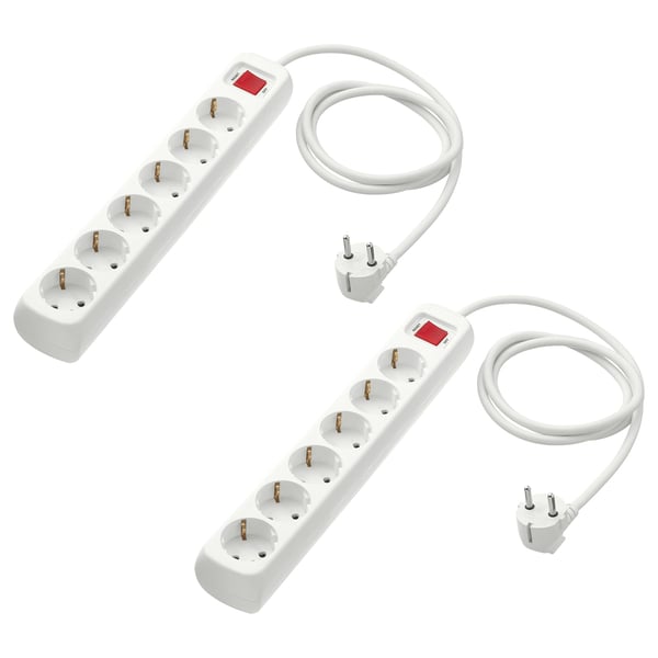 KOPPLA 6-way socket with switch, earthed white, 1.5 m