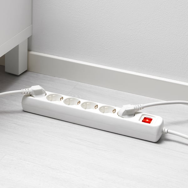 KOPPLA 6-way socket with switch, earthed white, 1.5 m