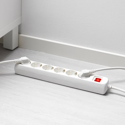 KOPPLA 6-way socket with switch, earthed white, 1.5 m