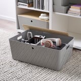 KUGGIS Box with lid, light grey/bamboo, 37x54x21 cm