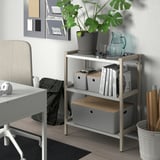 KUGGIS Box with lid, light grey/bamboo, 37x54x21 cm