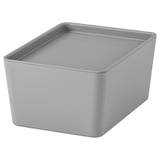 KUGGIS Box with lid, light grey, 13x18x8 cm