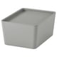 KUGGIS Box with lid, light grey, 13x18x8 cm