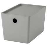 KUGGIS Box with lid, light grey, 18x26x15 cm
