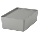 KUGGIS Box with lid, light grey, 18x26x8 cm