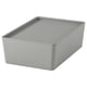 KUGGIS Box with lid, light grey, 18x26x8 cm