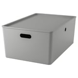 KUGGIS Box with lid, light grey, 37x54x21 cm