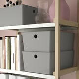 KUGGIS Box with lid, light grey, 26x35x15 cm