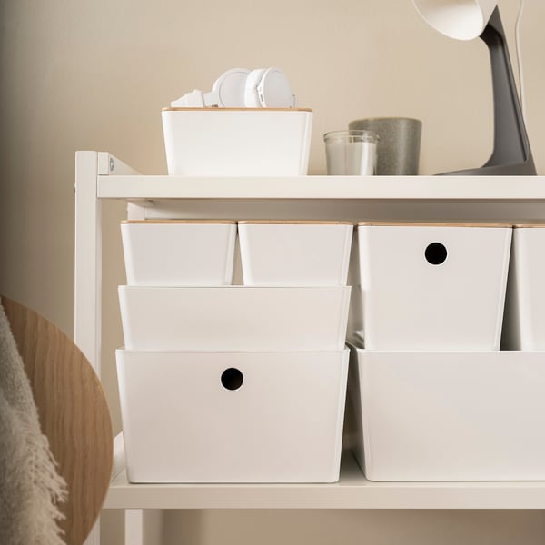 KUGGIS Box with lid, white, 18x26x8 cm