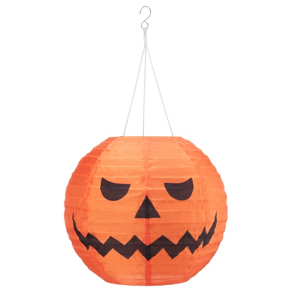 KUSTFYR LED pendant lamp, pumpkin/battery-operated outdoor, 30 cm
