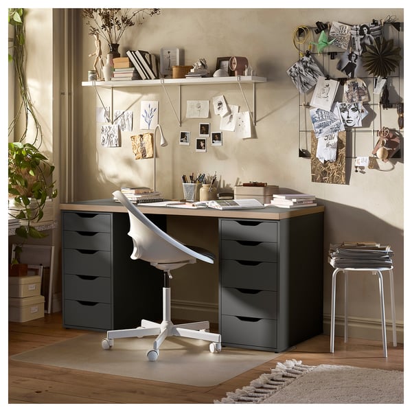LAGKAPTEN / ALEX Desk, grey/wood effect, 140x60 cm
