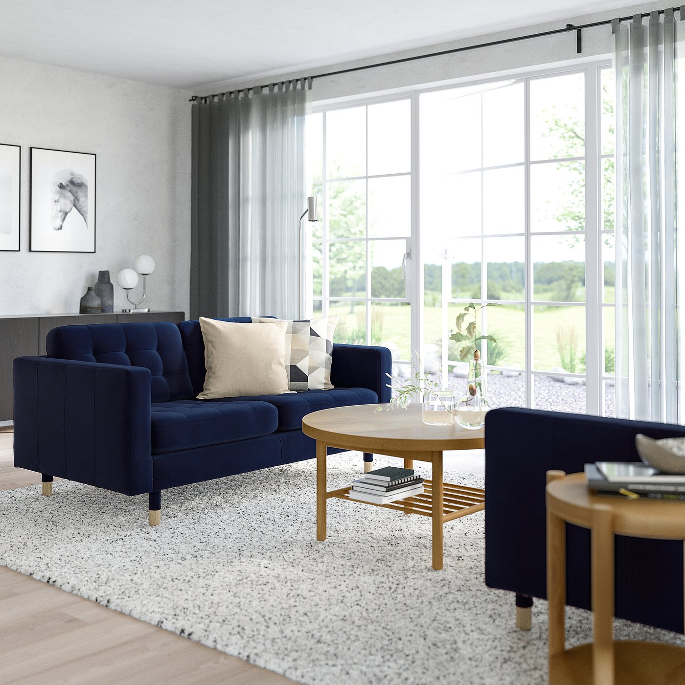 LANDSKRONA 2-seat sofa, Djuparp dark blue/wood - IKEA