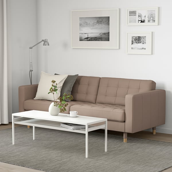 LANDSKRONA 3-seat sofa, Grann/Bomstad dark beige/wood