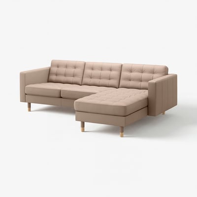 LANDSKRONA 3-seat sofa, with chaise longue/Grann/Bomstad dark beige/wood
