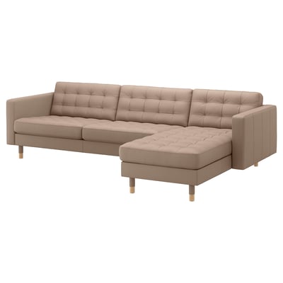 LANDSKRONA 4-seat sofa, with chaise longue/Grann/Bomstad dark beige/wood