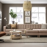 LANDSKRONA 4-seat sofa with chaise longues, Grann/Bomstad dark beige/wood