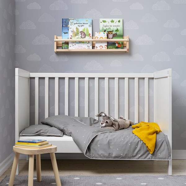 LENAST Duvet cover 1 pillowcase for cot, dot pattern, 110x125/35x55 cm