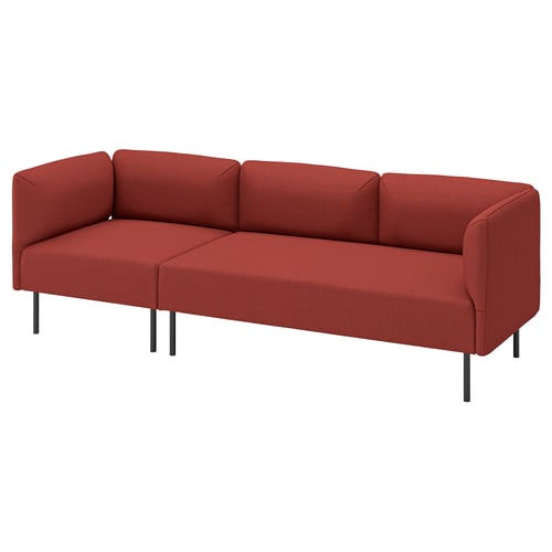 A modern sofa named LILLEHEM in red, made of polyester and metal, with a sleek and minimalist design.