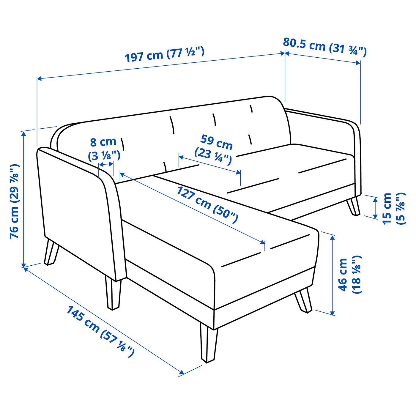 LINANÄS 3-seat sofa, with chaise longue/Vissle dark grey - IKEA