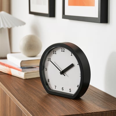 LÖVGRODA Clock, black, 22x20x4 cm