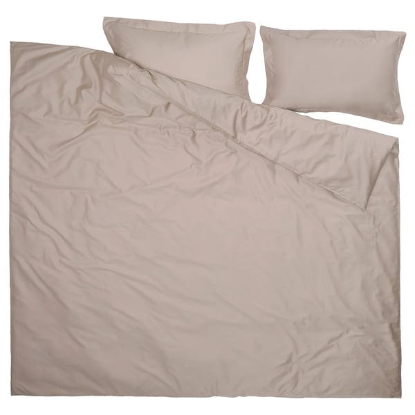 LUKTJASMIN Duvet cover and 2 pillowcases, grey-beige, 240x220/50x80 cm