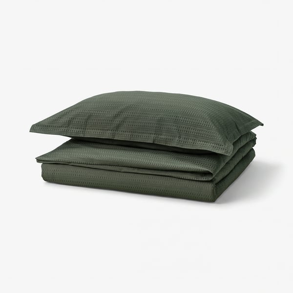 LUKTVICKER Duvet cover and pillowcase, dark green, 150x200/50x80 cm