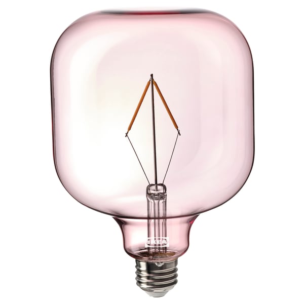 LUNNOM LED bulb E26 80 lumen, tube-shaped/pink clear glass, 120 mm