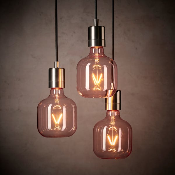 LUNNOM LED bulb E26 80 lumen, tube-shaped/pink clear glass, 120 mm