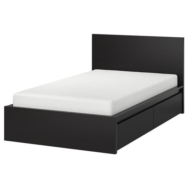 Malm Bed Frame High W 2 Storage Boxes Black Brown Luroy Ikea