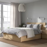 MALM Bed frame, high, w 2 storage boxes, white stained oak veneer/Lönset, 150x200 cm