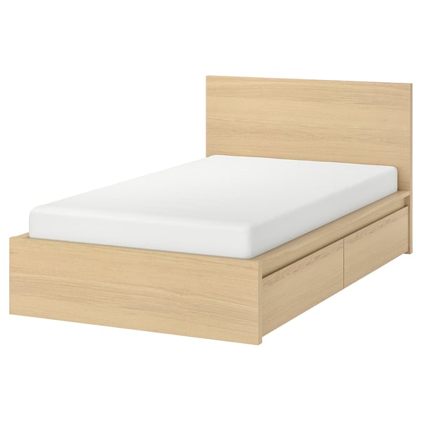 malm bed frame high w 2 storage boxes white stained oak veneer luroy ikea