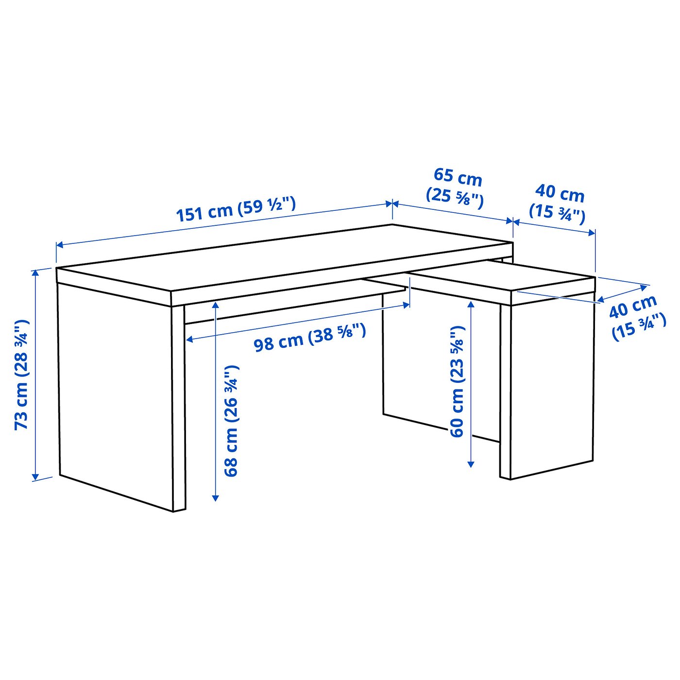 MALM desk with pull-out panel, white, 151x65 cm - IKEA