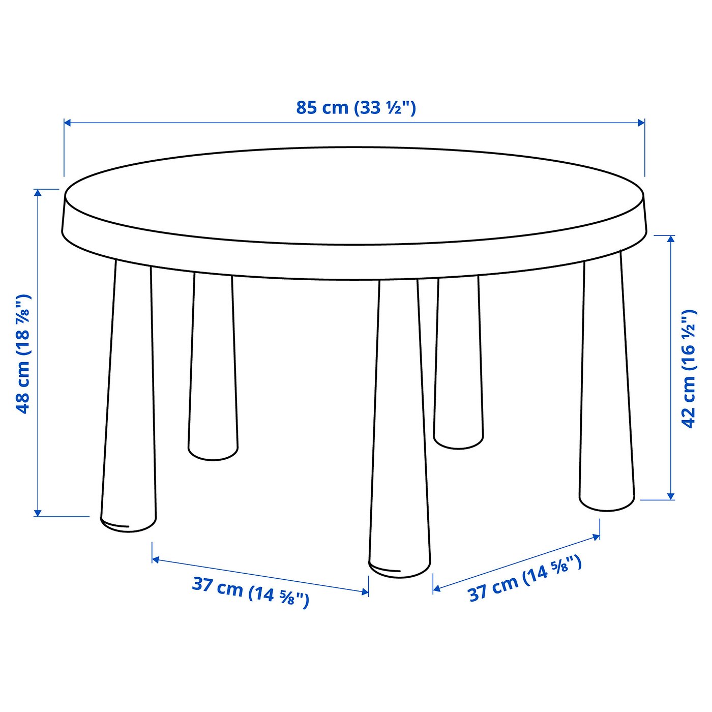 MAMMUT children's table, in/outdoor/light blue, 85 cm - IKEA