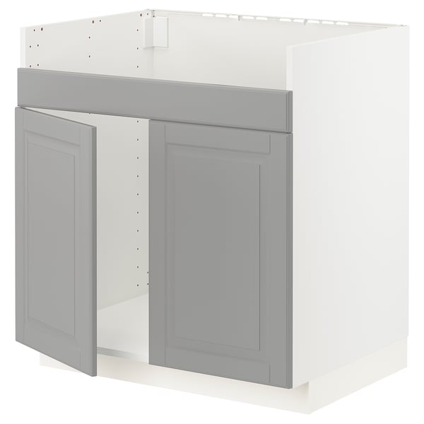 METOD Base cab f HAVSEN double bowl sink, white/Bodbyn grey, 80x60x80 cm