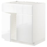 METOD Base cabinet f sink w 2 doors/front, white/Voxtorp high-gloss/white, 80x60x80 cm
