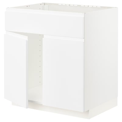 METOD Base cabinet f sink w 2 doors/front, white/Voxtorp matt white, 80x60x80 cm